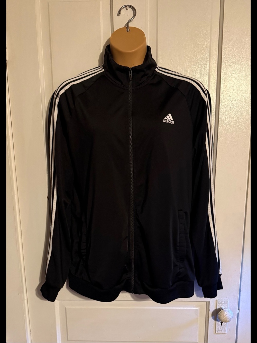 Adidas Black Track Jacket with White Three-Stripes
